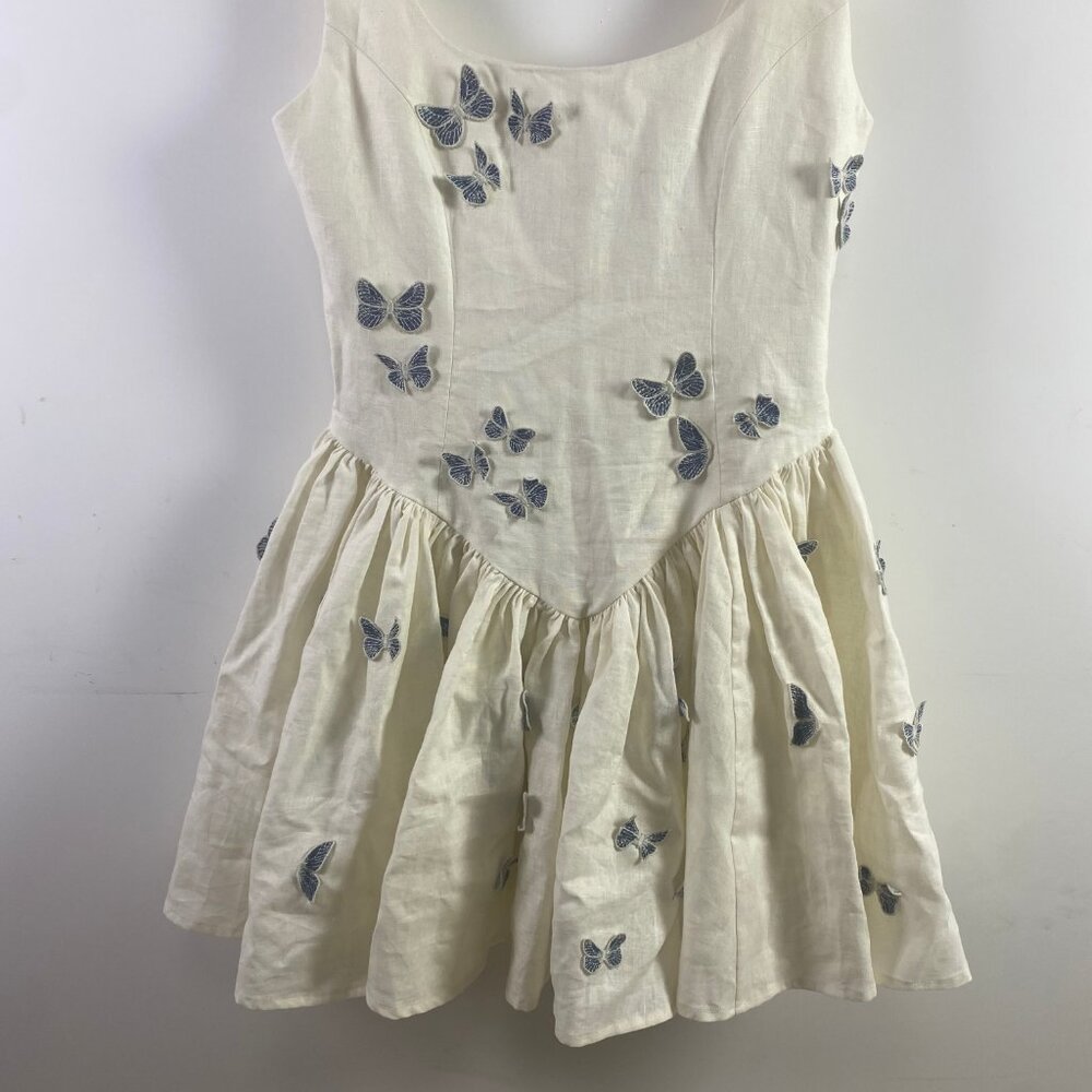 Agua By Agua Bendita Lima Embroidered Butterfly Linen Dress - Picture 3 of 10